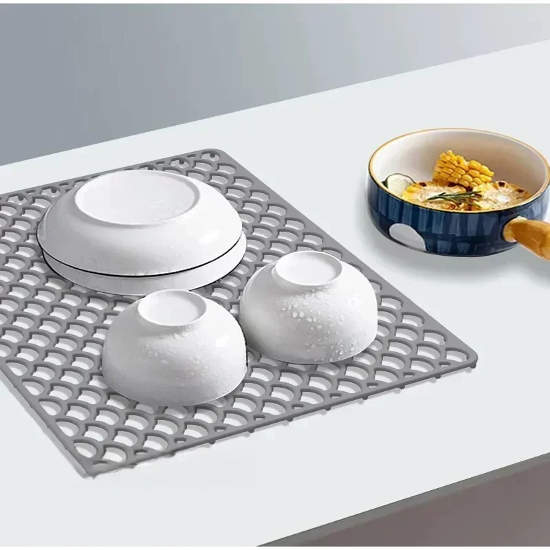 Hot Silicone Kitchen Sink Protector Mat Foldable Anti Slip Tableware Drainage Drying Mats Household Multi Functional Desk Pad li