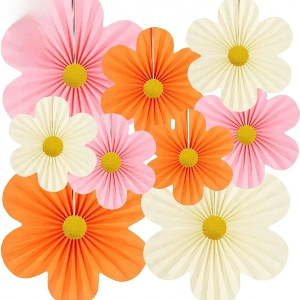 9-teiliges Set Rosa Papierfächer-Blumen DIY Blumen-Pompons Klassenzimmer-Hintergrund Wiederverwendbare Wandbehang-Banner – Detail 5