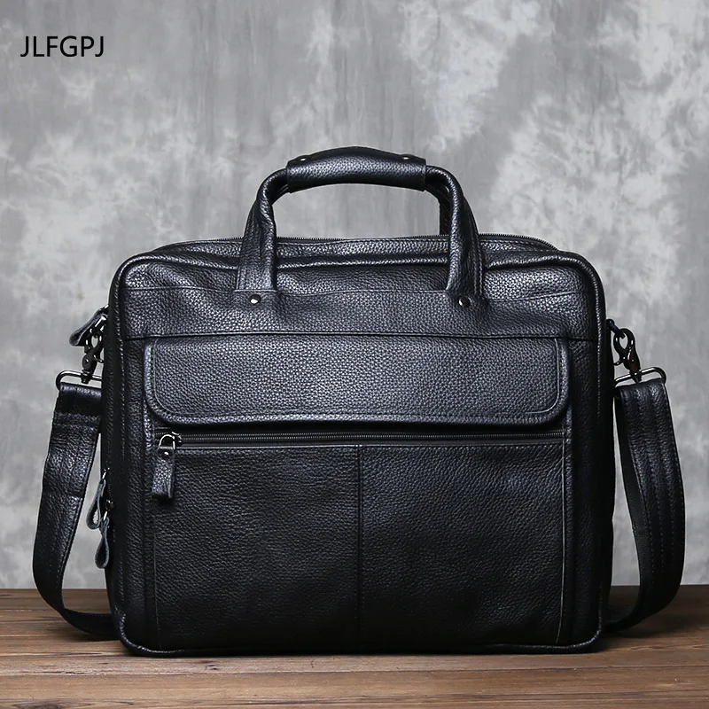 

Business Genuine Leather Briefcase For Men's Top Layer Cowhide Double Zipper 15.6-inch Computer Bag Minimalist Crossbody Handbag