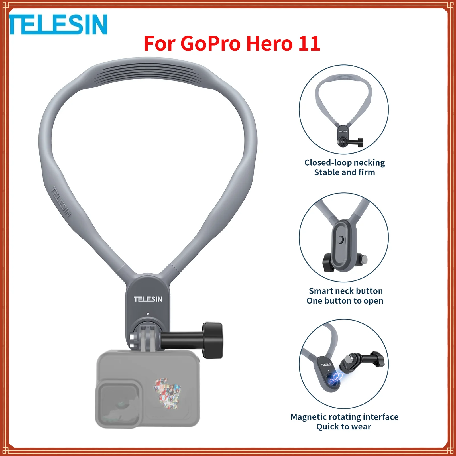 

TELESIN Magnetic Neck Hold Bracket for GoPro Hero 11 10 9 8 Insta360 GO 2 DJI OSMO Action2 Camera Neck Holder