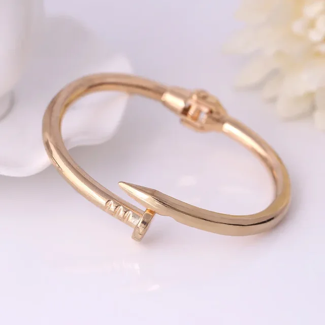 Simple Stainles Steel Nail Opening Cuff Bracelets Trendy Screw Bangle Female OL Temperament Jewelry Gift 6