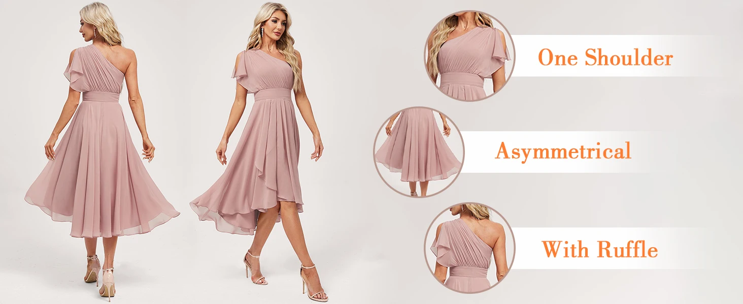 Chiffon Short Bridesmaid Dresses One Shoulder Ruched Ruffle formal Dress