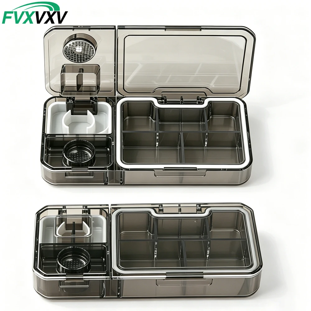 Compact Pill Organizer with Cutter and Crusher - Travel-Friendly Medicine Holder for Vitamins and Supplements