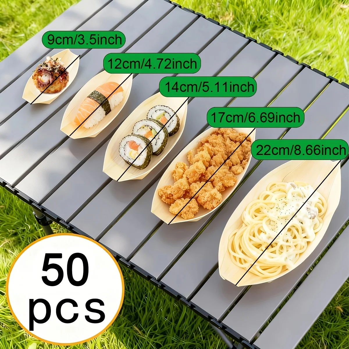25/50개입 일회용 서빙 트레이 - 나무로 만든 보트 모양 트레이, 애피타이저 접시, 피크닉 장식 접시, 디저트 접시, 다양한 크기로 제공, 무독성, 무코팅, 아름답고 세련된 식기류 - 다용도로 사용 가능,