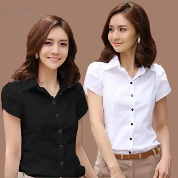 Women's Shirt 2024 Summer Women Top Female Black White Shirts Office Ladies Blouse OL Clothes Woman Short Sleeve Workwear 1