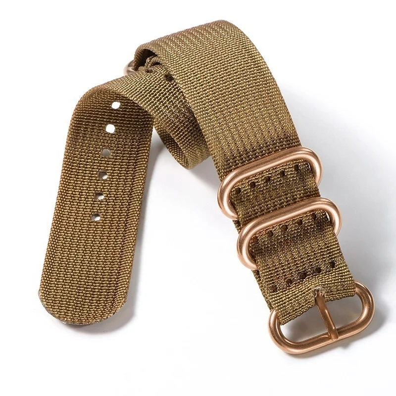 Nylon Ribbed Braid Watch Strap with Silver, Black, and Gold Ring Buckle