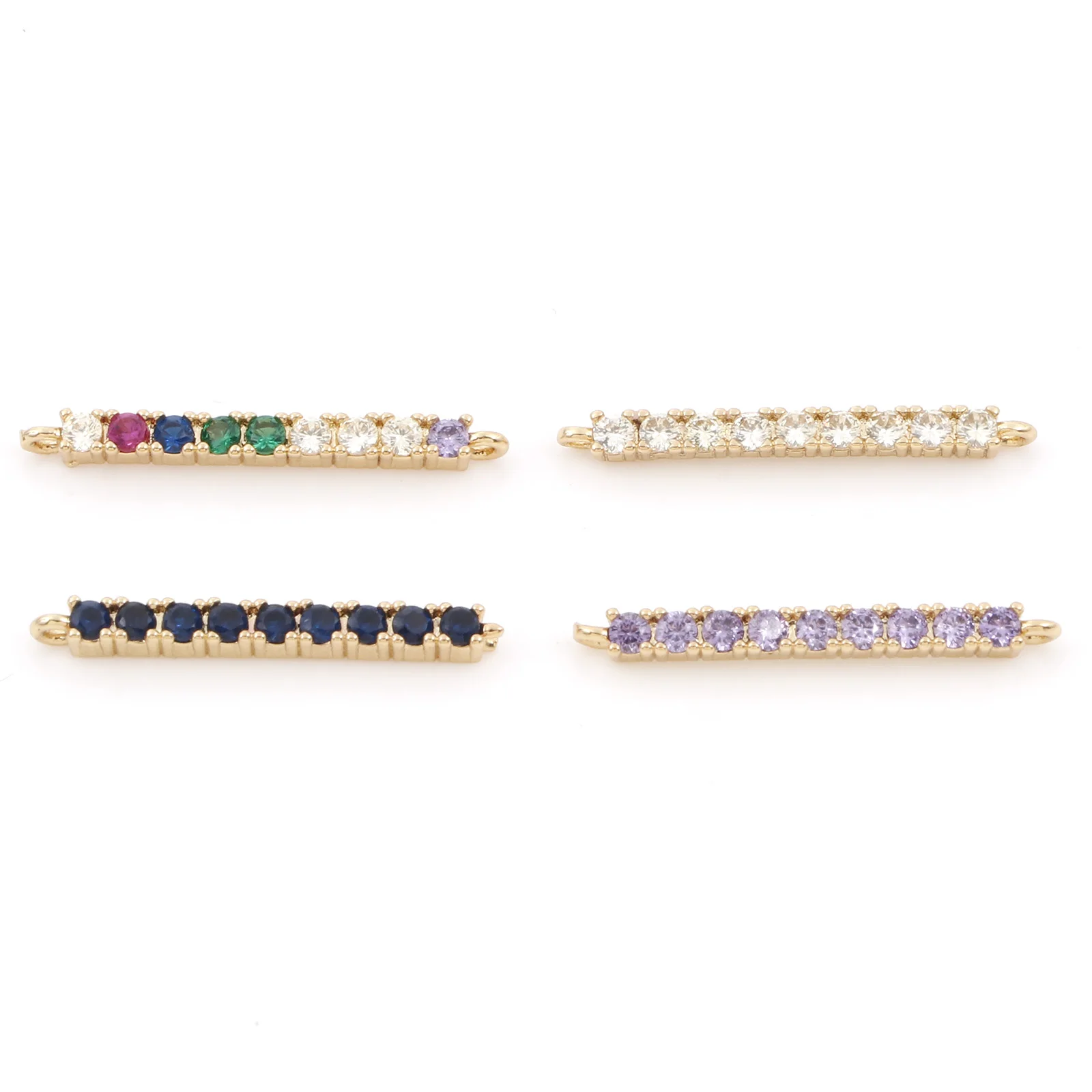 

Stylish Copper Rectangle Connector Metal Colorful Zircon Connector For Diy Necklace Bracelet Jewelry Making Findings 24x2mm,1pc