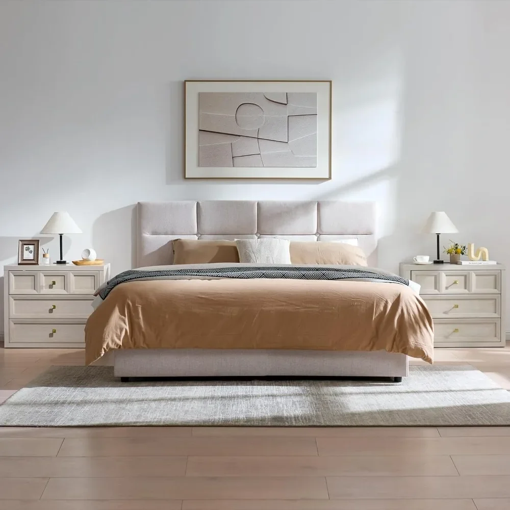 Nightstand Set of 2 W/Charging Station, 30.7" W King Size Bedside Table with 3 Drawers, Accent End Table W/Large Storage 2