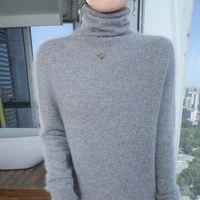 100% Pure Mink Cashmere Knitted Pullovers Women High-Neck Loose Large-size Sweater Casual Warm Tops Autumn and Winter Base Shirt - Image 6