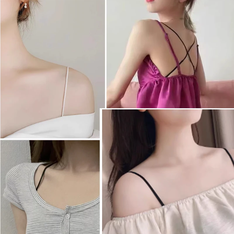 0.5cm Width Invisible Women Slip Resistant Bra Straps Cross Double Shoulder Elastic Brassiere Lady Black Lingerie Accessories