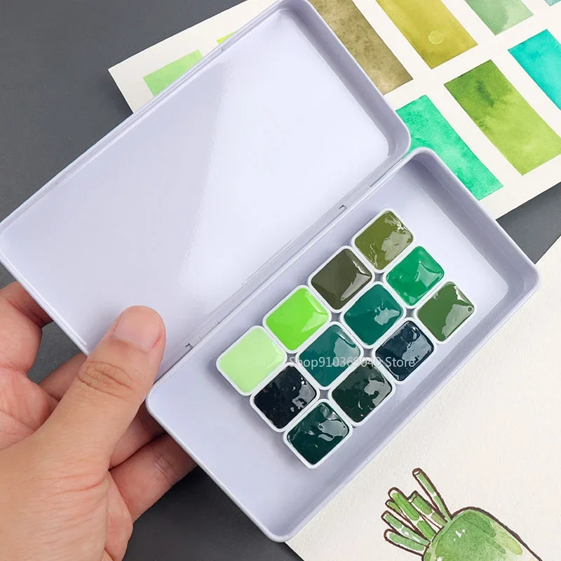 Watercolor painting set watercolor paint watercolor pigment 12 Colors white night watercolor paint packed 0.5/1ML green series artist grade plant painting portable travel art supplies