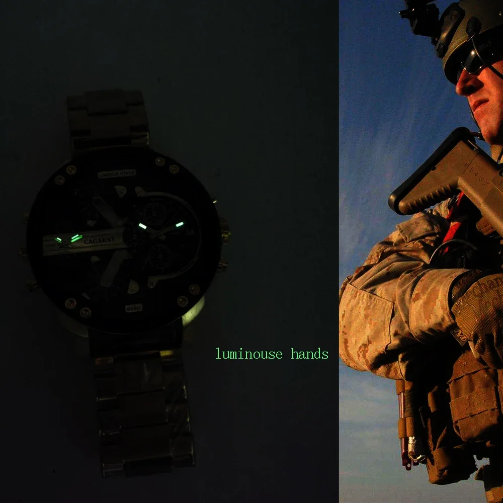 Cool Big Case Mens Watches Top Brand Luxury Cagarny Dual Display Military Reloj Hombre Gold Steel Quartz Watch Men Male Clock
