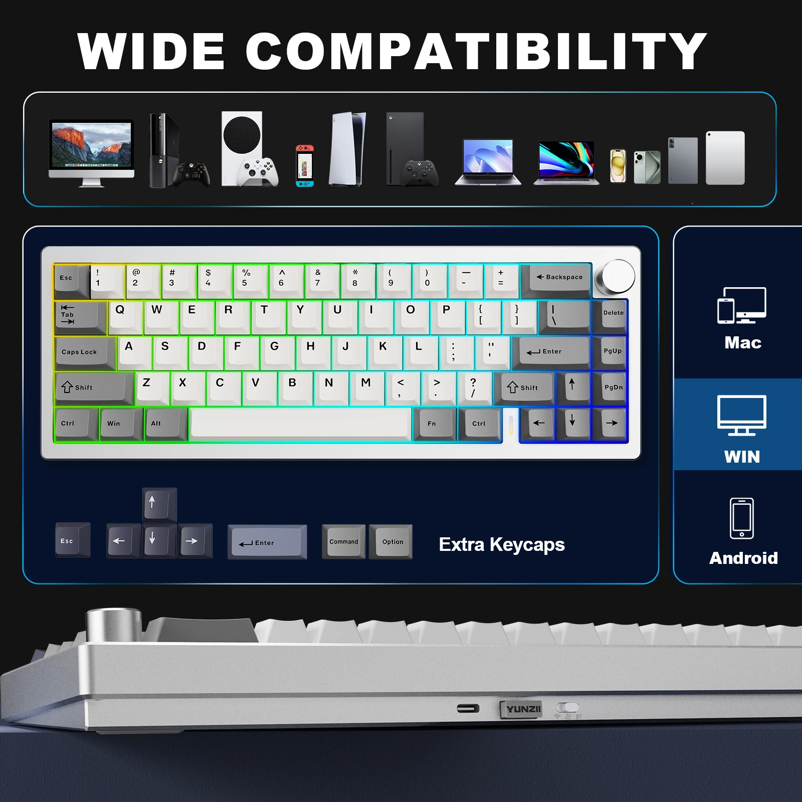 YUNZII AL68 Silver Aluminum Mechanical Gaming Keyboard, QMK