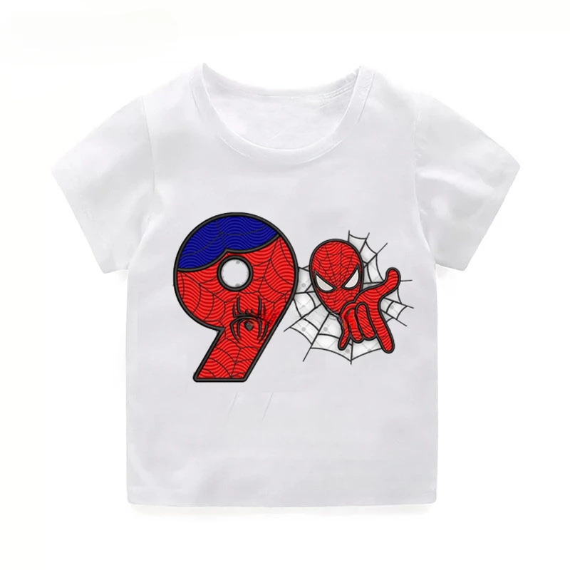 thumbnail image 1 of Camiseta de algodón de manga corta para niños, nueva camiseta de SpiderMan para cumpleaños de niñas de 2, 3, 4, 5, 6, 7 y 8 años, camiseta para bebé de SpiderMan, ropa para niños, 1 of 5