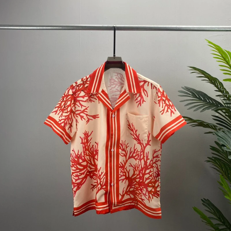 

2023 FSummer loral Printed Short lapel Sleeve Shirt High Quality Men Harajuku Hip Hop Shirts Men Hawaiian Shirt camisa masculina