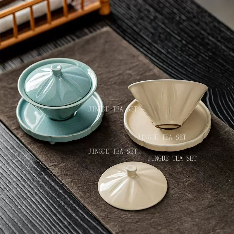 Cracked Glaze Antique Ceramics Gaiwan Home Teacup Travel Tea Bowl Chinese Teaware Accessories Drinkware Personal Cup 130ml