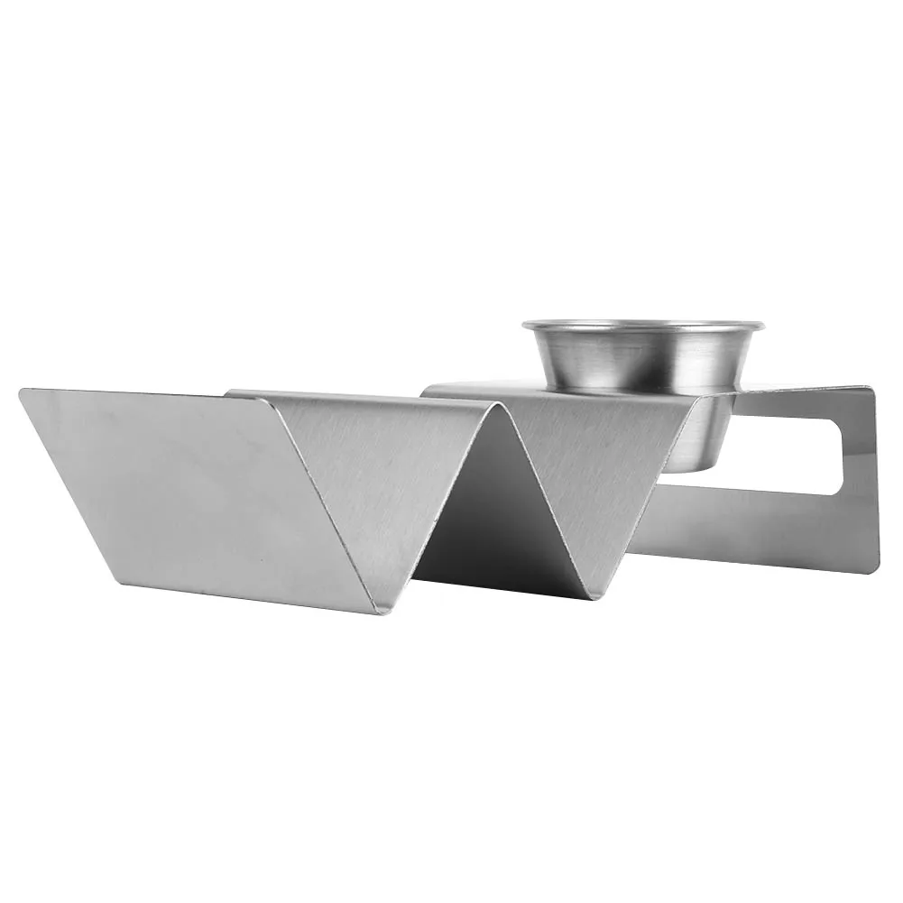 Stainless Steel Taco Holder Pancake Stand Rack with Sauce Cup Home Kitchen Restaurant et Tools