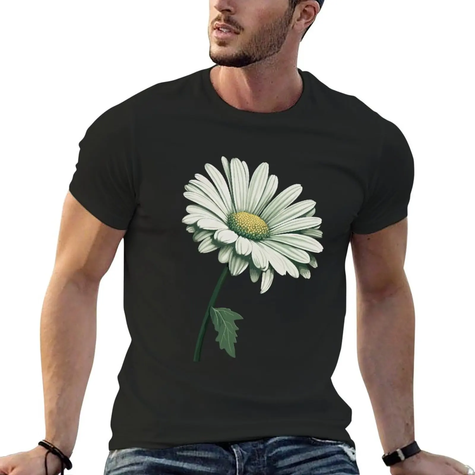 

White Daisy T-shirt animal prinfor boys graphics aesthetic clothes men workout shirt