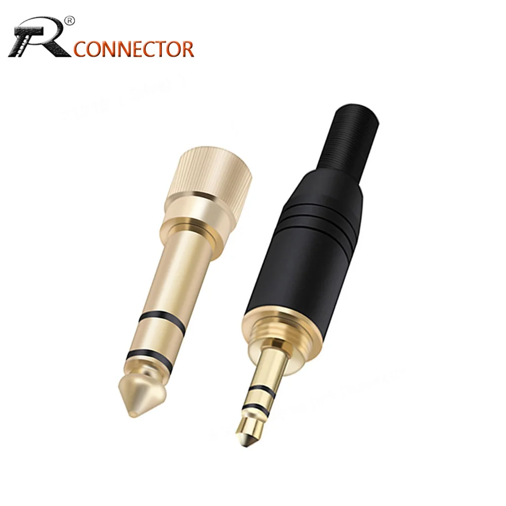 2pcs Aluminum Assembly 3.5mm jack male screw plug Wire Connector Gold