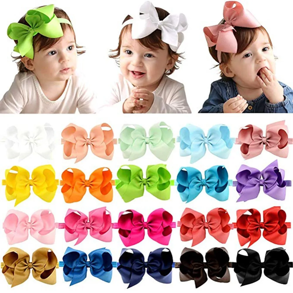 1Pcs 6 inch Fashion Large Kids Plain Ribbon Bow Headband With Boutique Windmill bow Girl  Elastic Hair Accessories 665 double layer colorful wheel windmill wind spinner kids toys garden yard decor windmill for garden toys