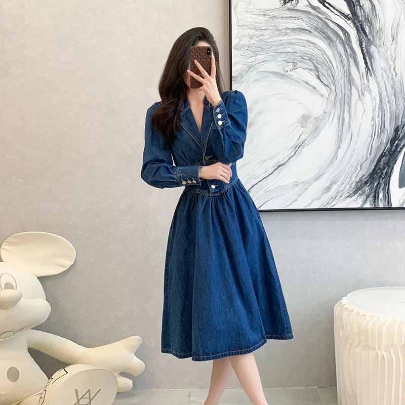 Embroidered Long Denim Dress on Luulla