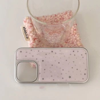 ins Gentle girl pink star new style silver edge Phone Case For iPhone11/12/13/14/15/16/17 Pro Max AIR PLUS Epoxy TPU Anti-drop 1