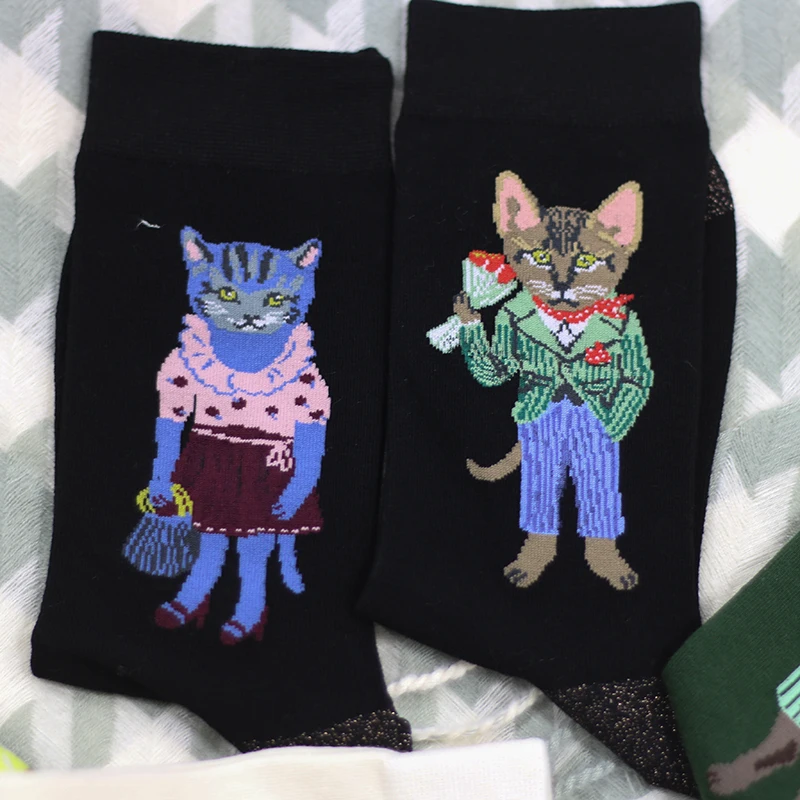 NEW Cat AB Socks Women Cotton Korean Designer Cute Cat Socks Female AB Mid-Calf Squirrel Rabbit Personality Funny Novelty Socks