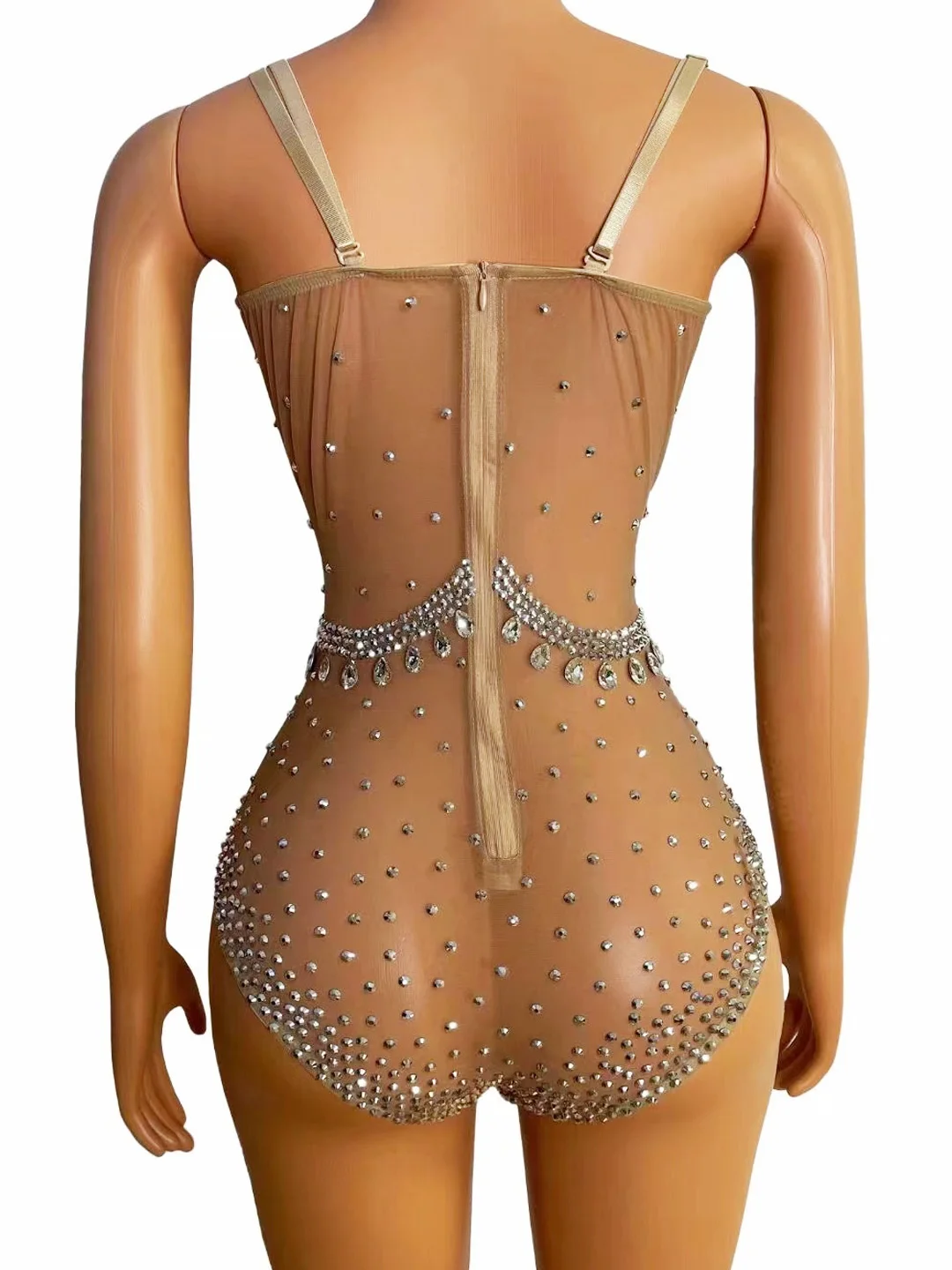 Fashion Sling Jumpsuit Shining Crystal Mesh Transparent Women Bodysuit Party Nightclub Dance Stage Performance Clothing dance dress women jumpsuit
