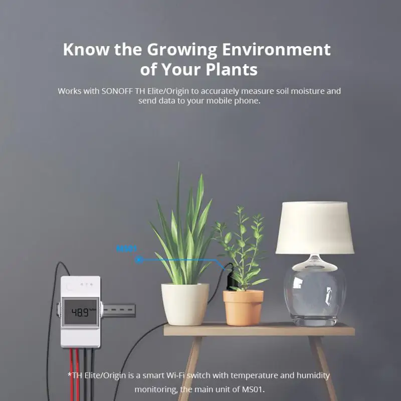 SONOFF MS01 WiFi Smart Soil Moisture Sensor With RJ9 Adapter Home Soil Hygrometer Detection Humidity For SONOFF TH Elite/Origin 2