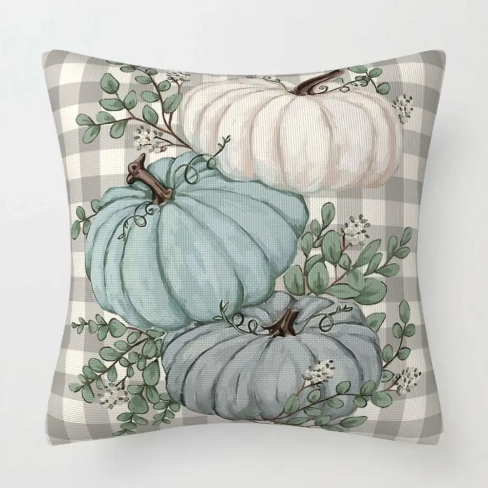 

Flax Pillow Cover Autumn Pumpkin Plaid Pillow Case Set Square Cushion Cover with Flax Material for Thanksgiving Decoration