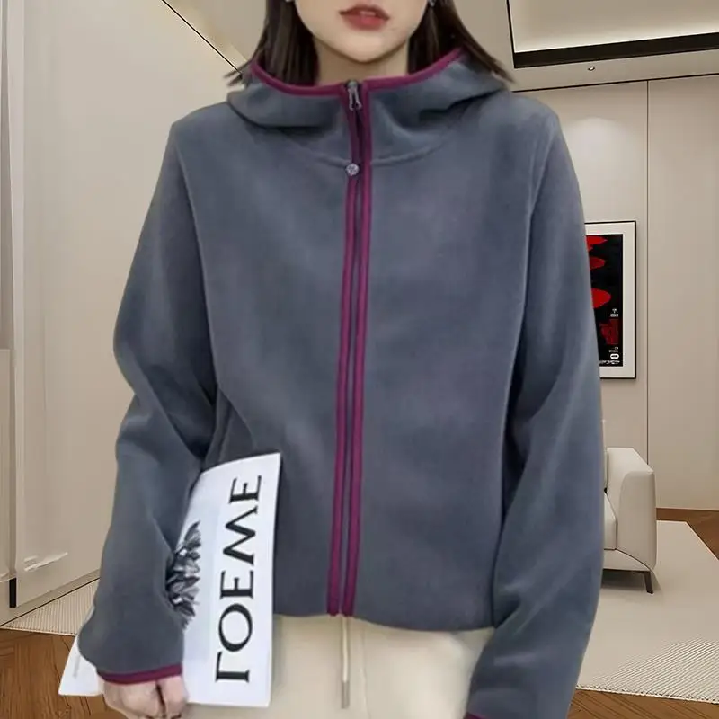 여성용 까마귀 가을 뉴 플러스 사이즈 따뜻한 후드 가디건 양털 긴 소매 자켓 탑