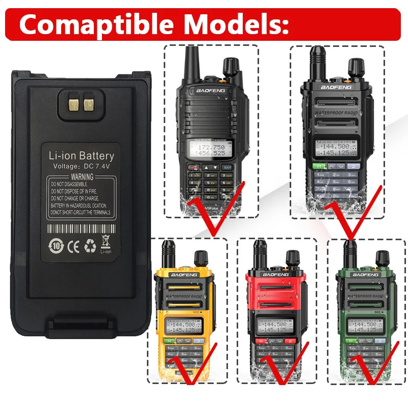 BAOFENG UV-9R PLUS Battery 8000mAh Li-ion Battery Support USB Cable Charge For Walkie Talkie UV-9RPlus Two Way Radio