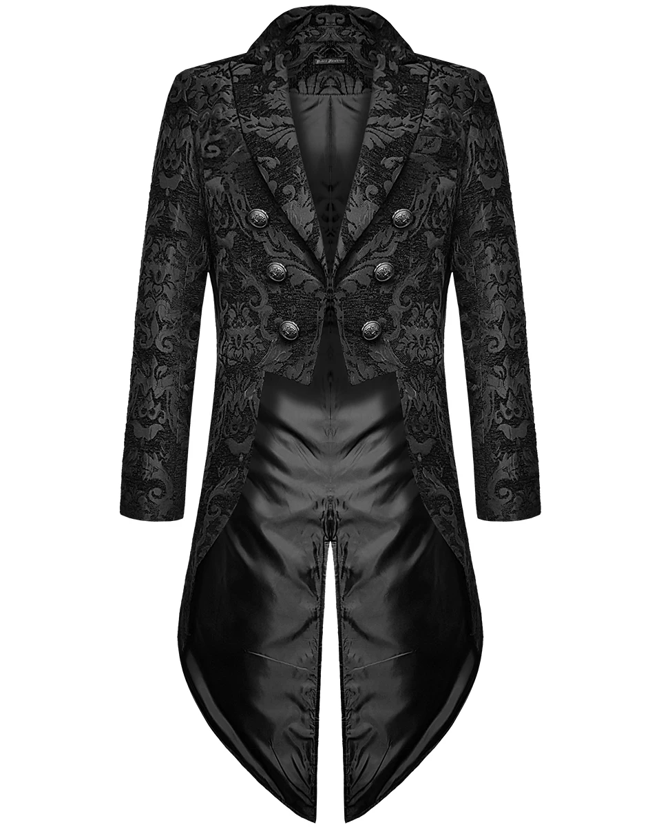 Casaco gótico steampunk masculino, jaqueta de brocado preta