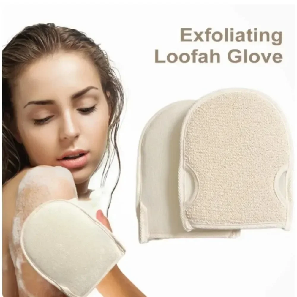Soft Natural Loofah Glove Double-sided Body Scrub Sponge Pad Shower Body Scrubber Mitt for Shower Spa Skin Clean Bath Gloves 2