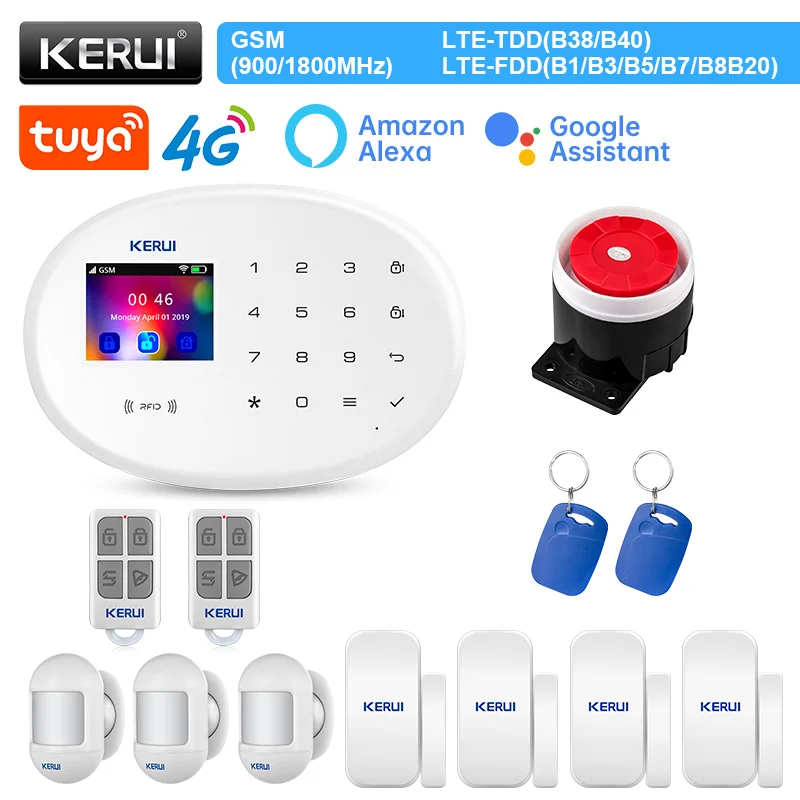 wifi alarm keypad KERUI Wireless Home Alarm System 4G WIFI GSM Alarm Tuya Smart Support Alexa Door Sensor Motion Sensor Siren RFID home security system keypad Alarms & Sensors