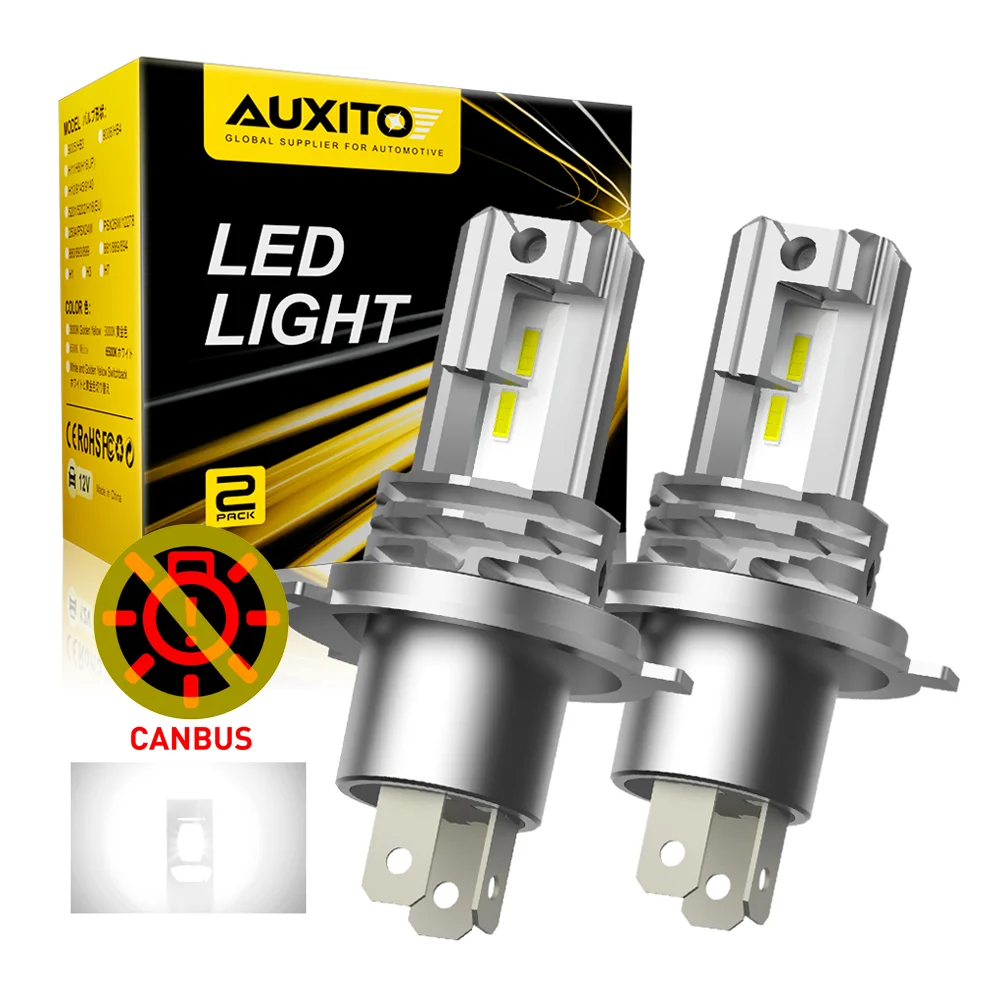 

AUXITO Fanless H4 LED Car Lights CSP Headlight Bulb for Motorcycle 9003 HB2 LED Hi/Lo High and Low Beam Headlamp Auto Lamp 12V