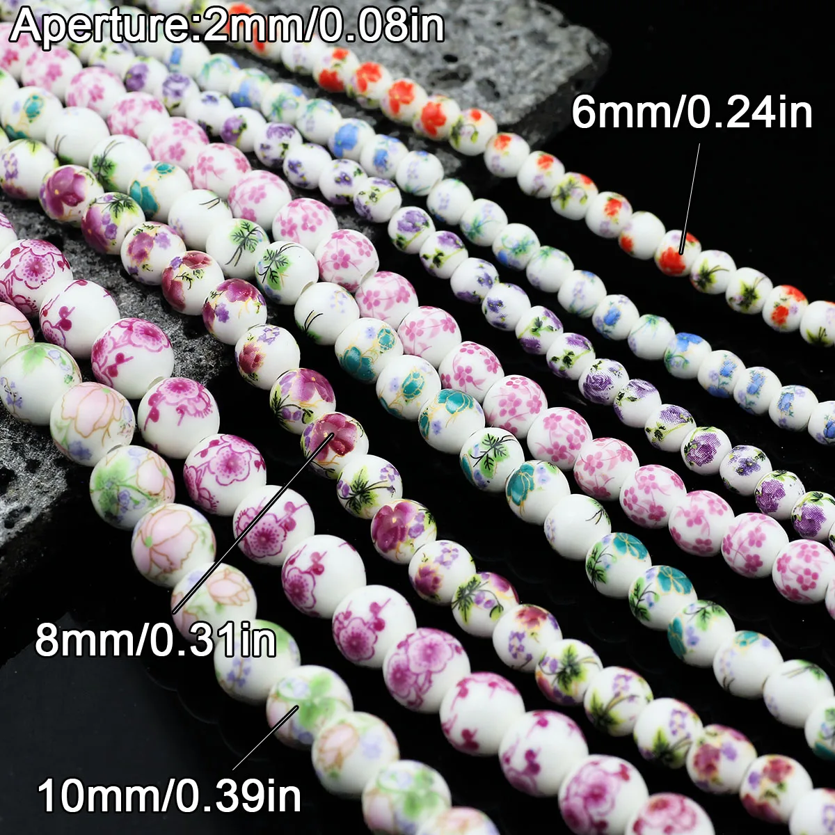 20pcs Multicolor Floral Oblate Ceramic Spacer Beads