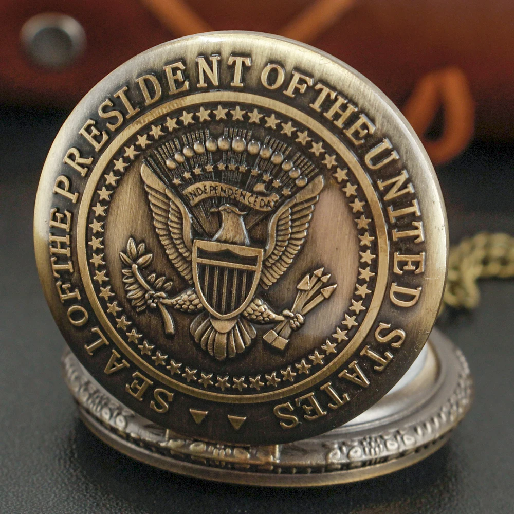 

2023 New Us Resident Eagle Seal Logo Quartz Pocket Watch Men's Necklace Bracelet Pendant Accessories Women's Jewelry Gifts