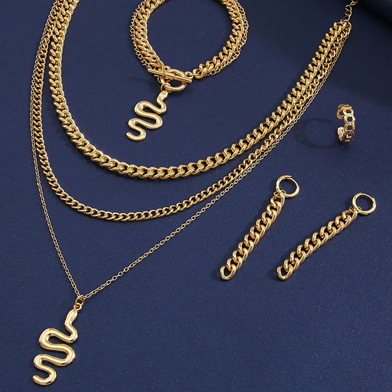Jewelry sets jewelry set New serpentine jewelry four-piece set creative wedding ring earring bracelet necklace set