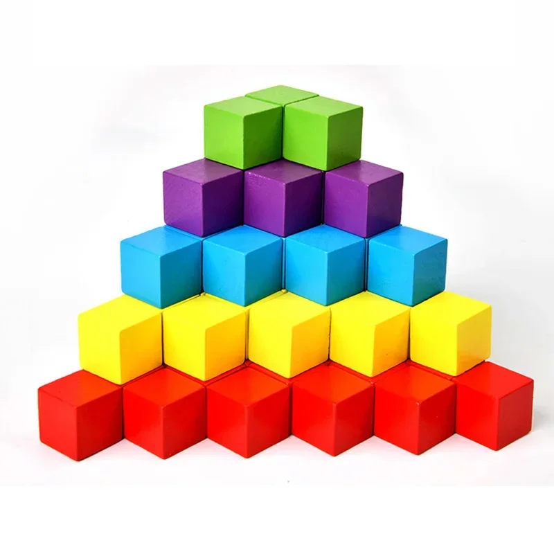 50pcs Colorful Kids Wooden Cube Building Blocks Toy Squares Stack High Game Brick Educational Toys for Boys Girls Birthday Gift 3