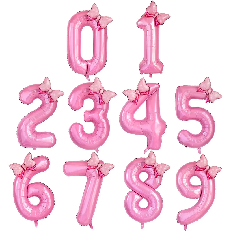 40 Zoll rosa Bownot Luftballons Nummer Folie Ballon 1 2 3 4 5 6 7 8 9 Jahre altes Kind Mädchen alles Gute zum Geburtstag Ballon Baby Dusche Dekor – Detail 16