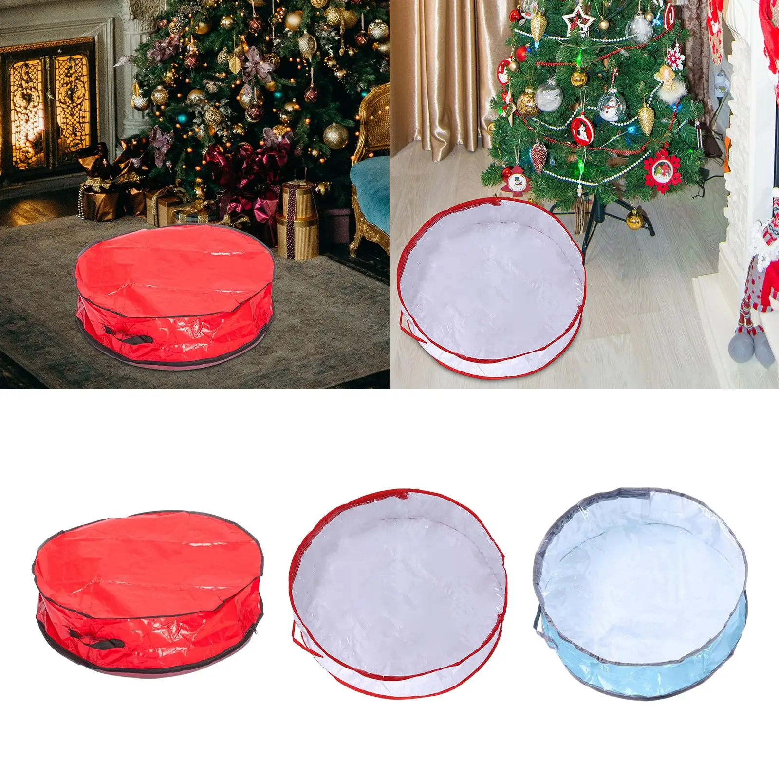 Christmas Wreath Storage Bag with Handles Waterproof Dustproof Wrapping Xmas Bag Decoration Dual Zippered Wreath Storage Holder