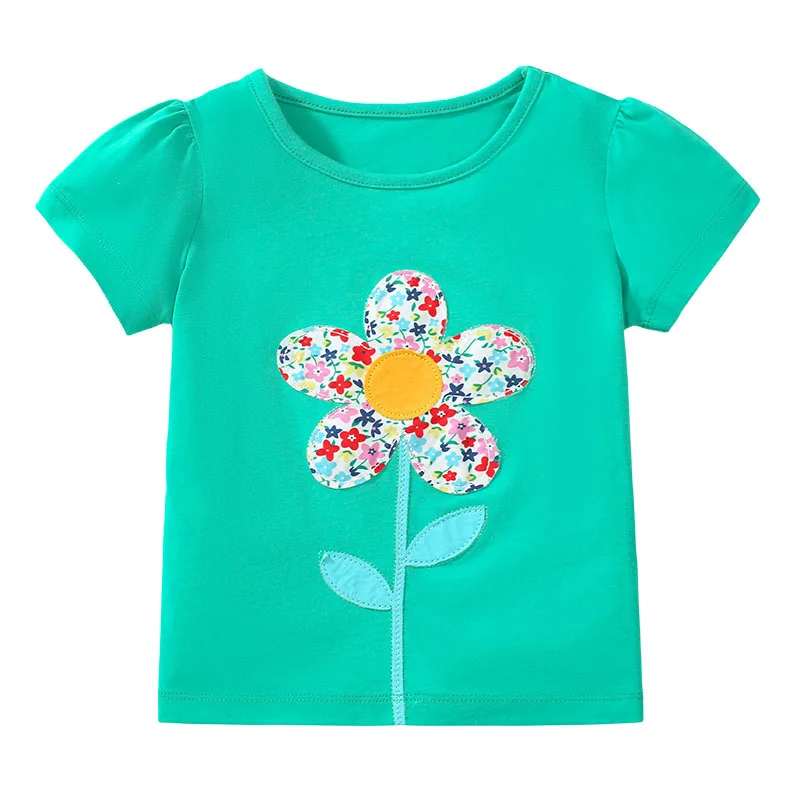 

Jumping Meters 2-7T Children's Girls T Shirts Flowers Embroidery Hot Selling Baby Clothes Summer Tees Tops Shirts Costume