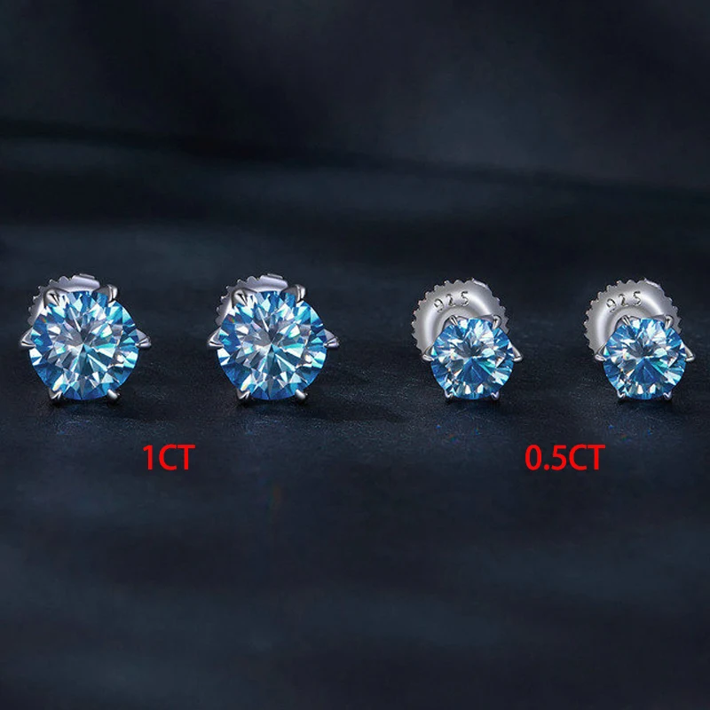 TFGLBU 0 5 1CT Blue Moissanite Stud Earrings for Women 100 Solid S925 Silver Glassic