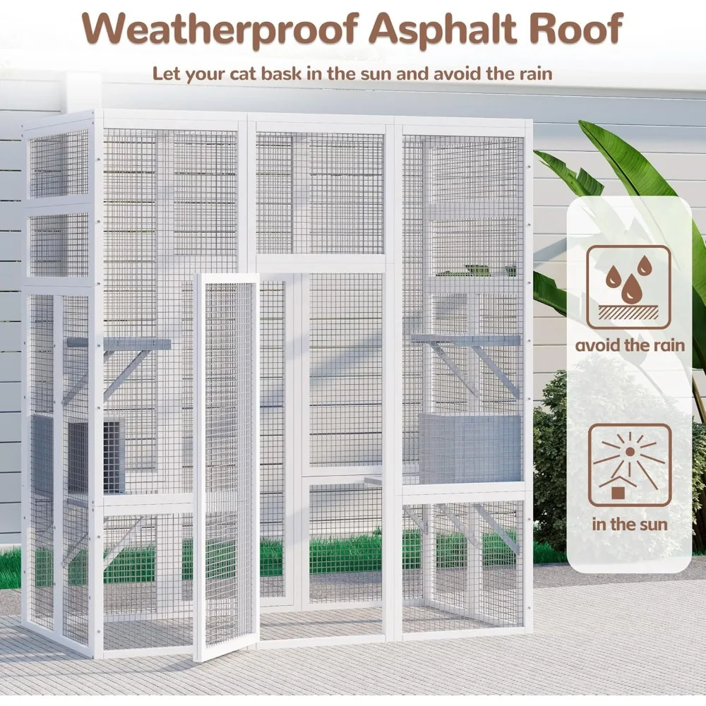 Outdoor Cat House, Large Cat House for Mulitiple Cats Walk, Outdoor House Weatherproof with 7 Platforms and 2 Resting Boxes