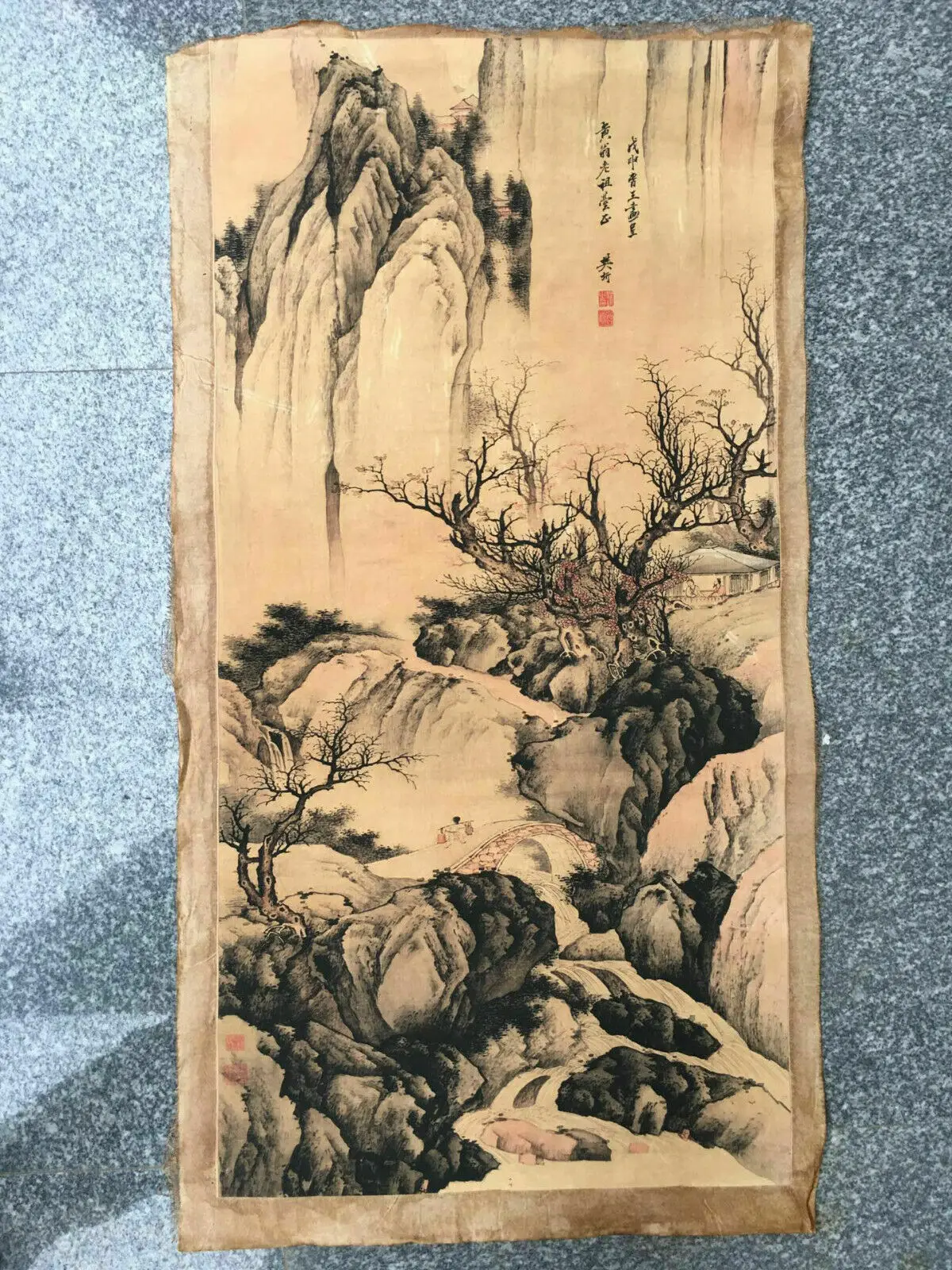 

Chinese Old Scroll Fan Qi - landscape painting Painting Rice paper painting