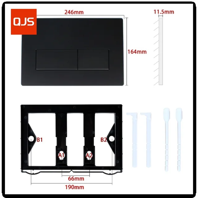 แผ่นกดชักโครกแบบคู่พร้อมชุดคันโยกและโครงยึด สำหรับแผ่นควบคุม Geberit Sigma รุ่น 115.770.DW.5 อะไหล่สุขภัณฑ์ สีดำด้าน 1