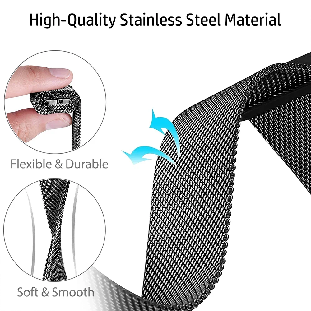 Stainless Steel Magnetic Loop Watchband - Premium Metal Strap 22mm Bracelet