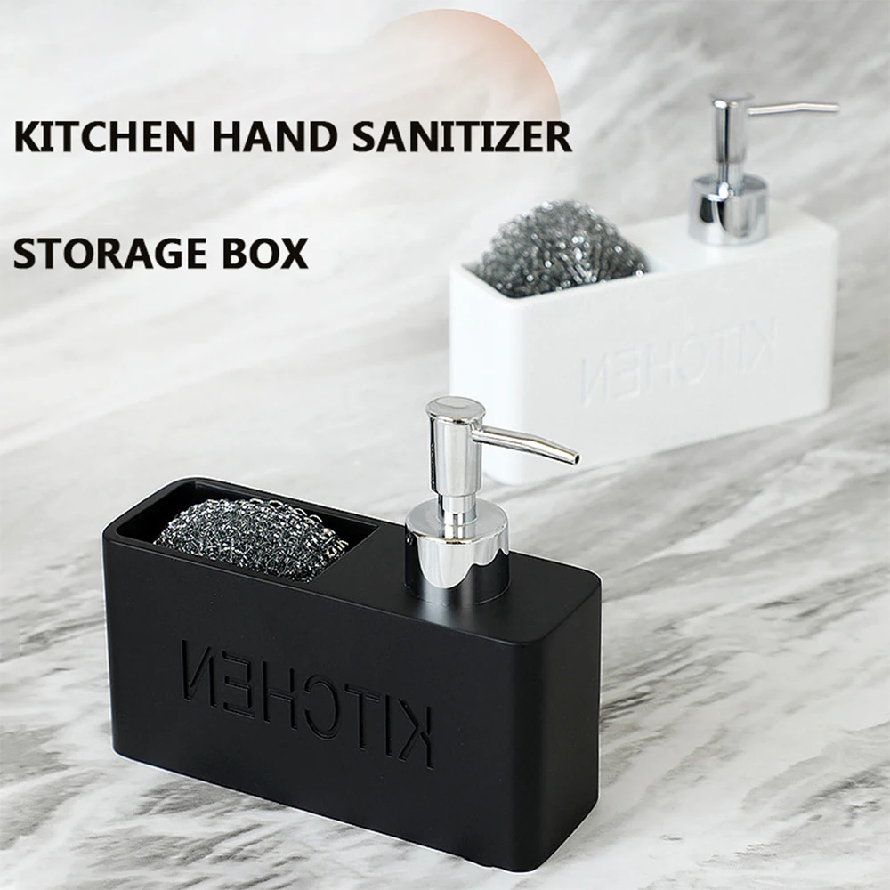 Kitchen Dish Soap Dispenser Storage Box Set Countertop Liquid Hand Refillable Bottle with Cleaning Sponge Holder
