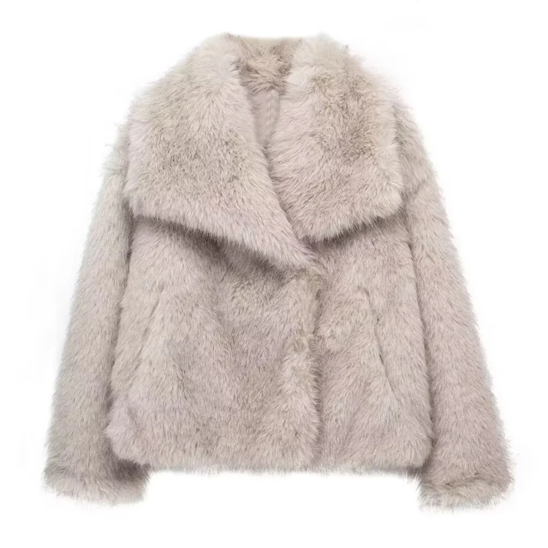 TRAF 2024 Faux Fur Coat Women Fluffy Women's Winter Jacket Long Sleeve Warm Winter Woman Coat Luxury Outerwears Coats for Woman 4